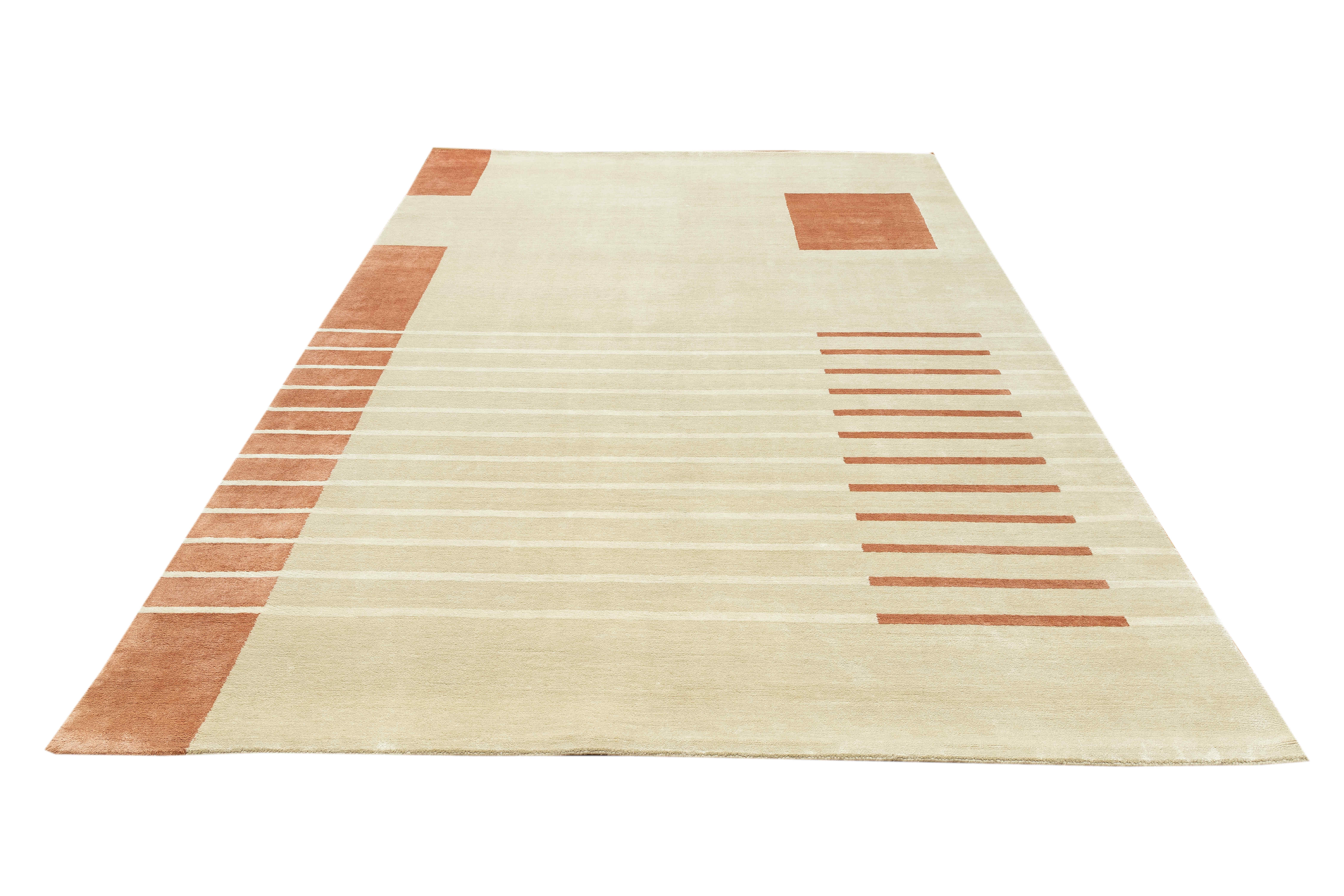 Luxury Handmade Rug, Area Rug ,Kids Rug ,Modern Geometric Inspired Hand made Wool and Bamboo silk carpet Rug, cut pile Rugs, Handmade Rug